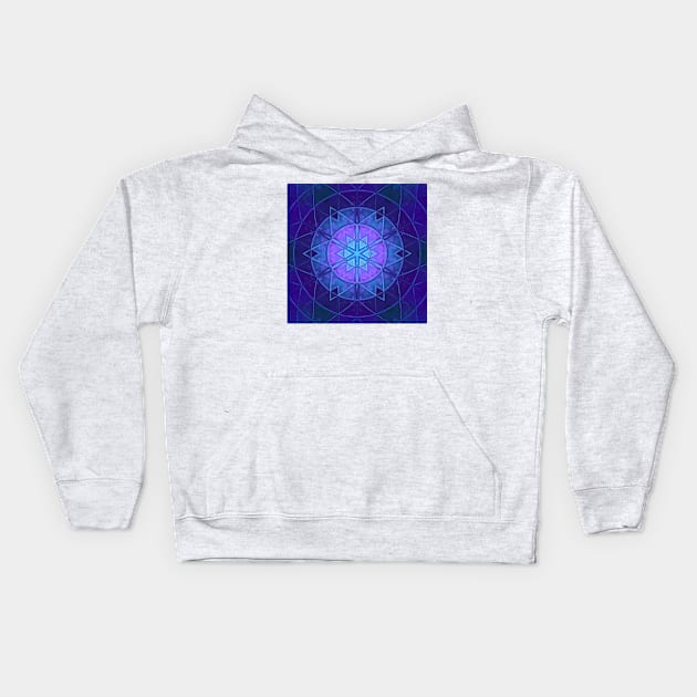 Mosaic Kaleidoscope Flower Blue and Purple Kids Hoodie by WormholeOrbital